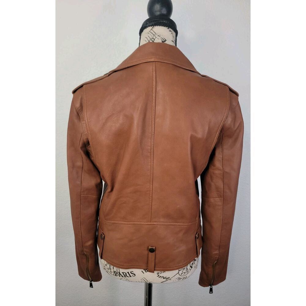 Polo Ralph Lauren Cognac Brown Lamb Leather Moto Jacket Size 2/4 Womens - Picture 14 of 16